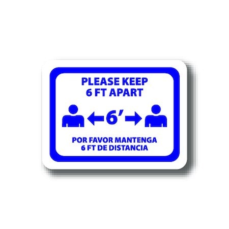 Ergomat 24in x 18in RECTANGLE SIGNS Please Keep 6 FT Apart - Bilingual English/Spanish DSV-SIGN 432 #2949 -UEN
